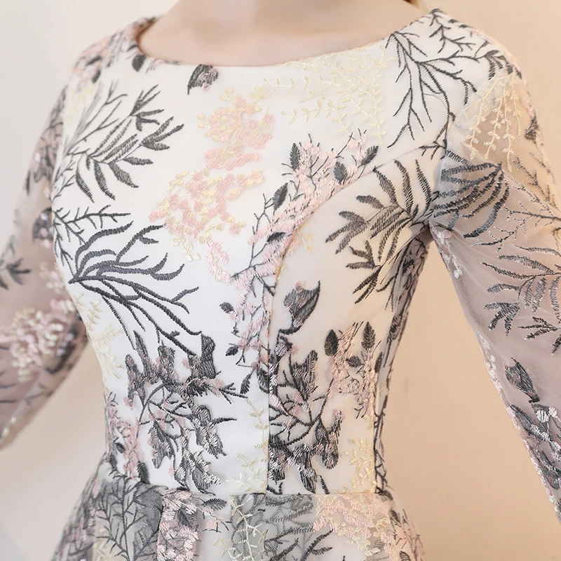 Simple High Low Evening Dresses Long 2018 Elegant O-neck Half Sleeves Lace Prom Dresses For Graduation Plus Size