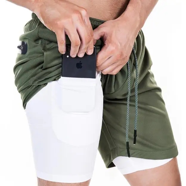 Горячая распродажа мужской спортивный Быстросохнущий для фитнеса бега зала шорты большого размера для тренировок на открытом воздухе двухслойные брюки с карманами - Цвет: green