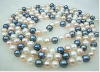 

single strand 9-10mm south sea round multicolor pearl necklace 38inch 14k