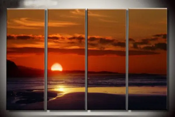 4PC sunrise over the sea wall decorative modern art oil painting (no frame) | Дом и сад