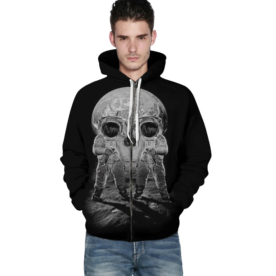 

Astronaut On The Moon Men Hoodies And Sweatshirts Handsome Male Pullover Cool 3D Priting Hooded Zipper Streetwear Fashion Coats