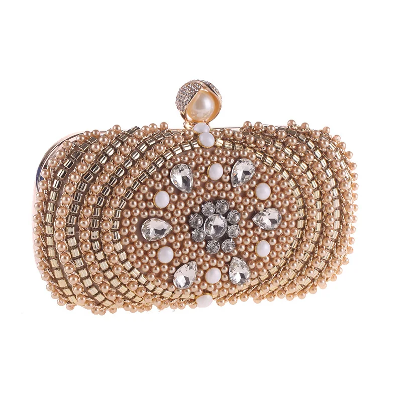 

Women's Stunning Clutch Embroidered By Rhinestones and Pearls, Elgant and Noble Evening Handbags for Wedding and Party
