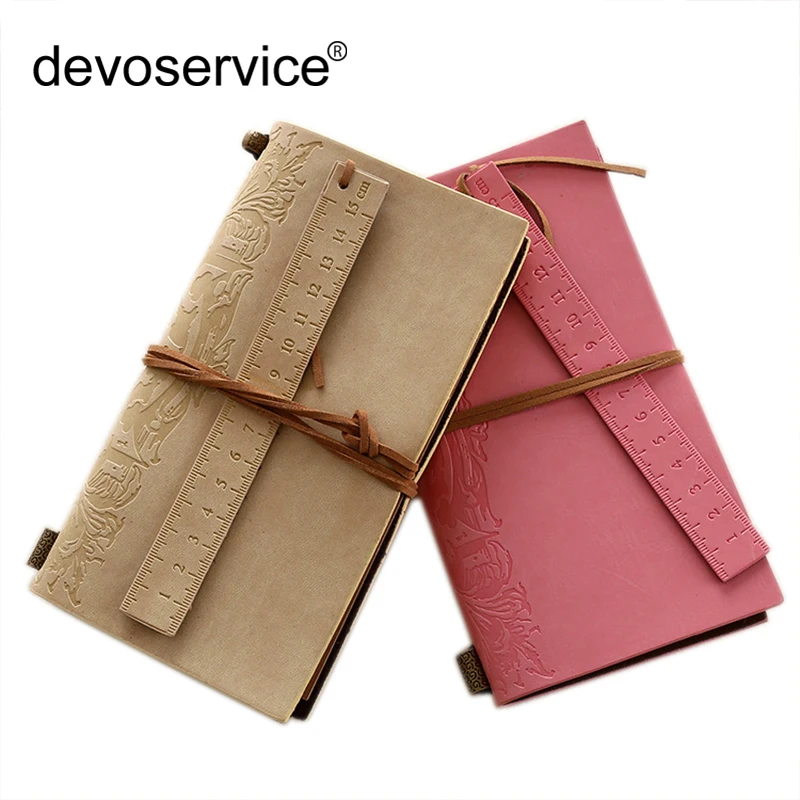 

European-style Retro Leather Notepad Lace Blank Kraft Paper Inside The Notebook With Ruler Student Stationery Office Supplies