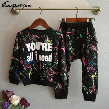 

new fashion girls tracksuit baby kids sport clothes set colorful letter printed children suit clothing set for 2-7years old