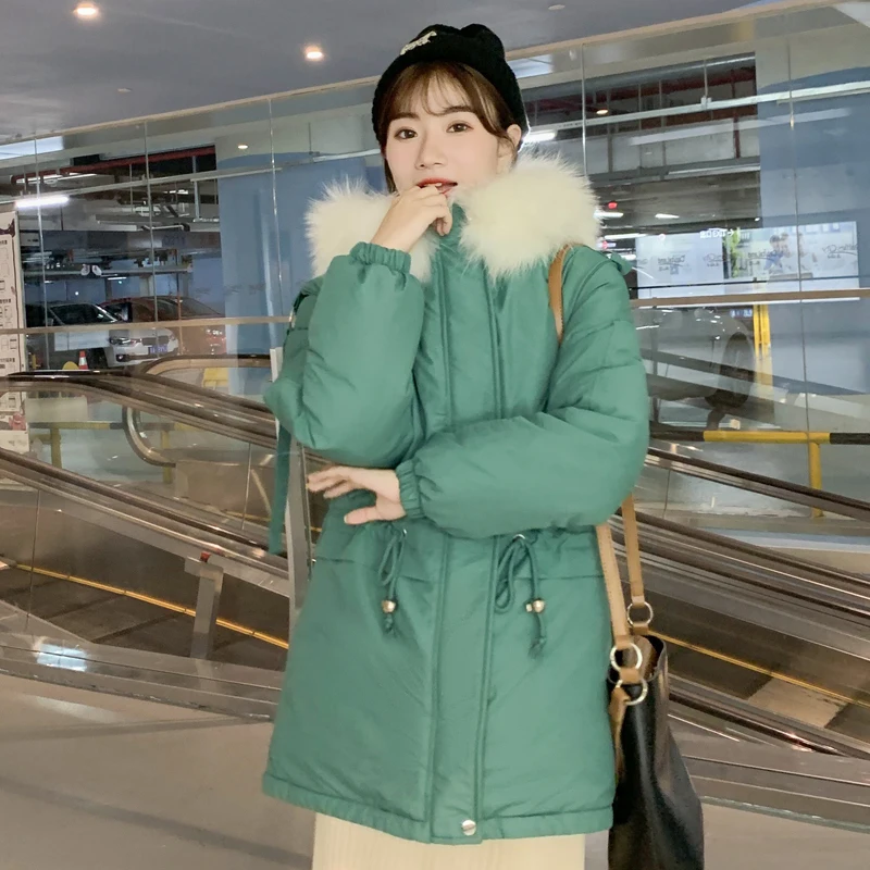 

2019 Korean Style Winter Jacket Women Hooded With Fur Female Loose Coat Long Padded Warm Thicken Parka Mujer Invierno