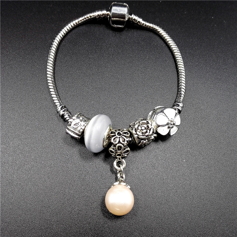 925 sterling silver sanke chain pearl charms bead bracelet classic style original Fit Europe bracelets charm for women CH079 | Украшения и