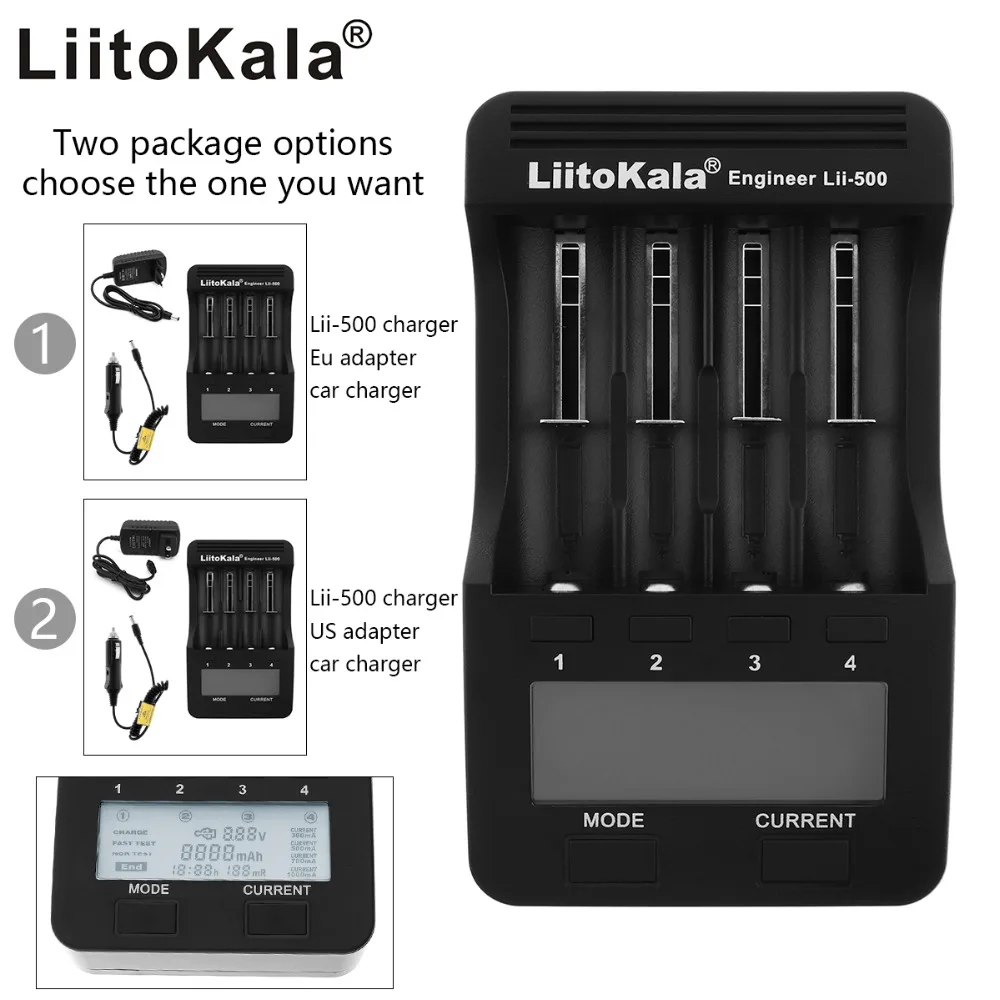 4 Independent Slots Smart Charger with LCD Display for 3 7V 1 2V 18650 26650 16340