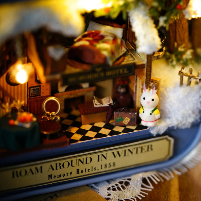Шкатулка для театра деревянный кукольный домик Миниатюрный DIY Кукольный дом мебель ностальгическая тема миниатюрная сцена бродит по зиме Q006# E