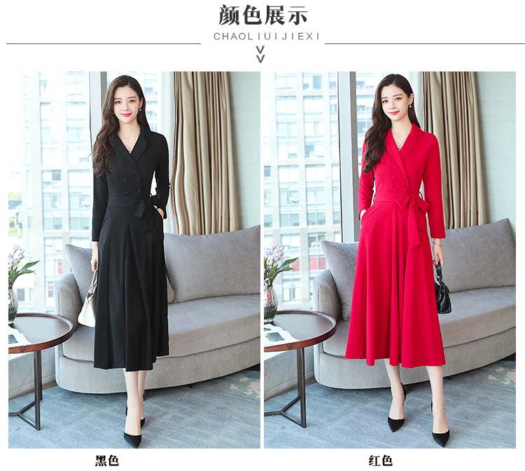 9779 Women Dresses Evening Party Autumn Winter Women Dress Long Sleeve Plus Size V-neck Red Black Office Maxi Dress Elegant 2018 0