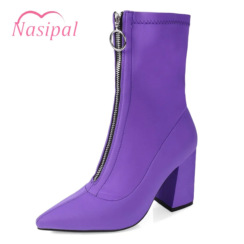

Nasipal Women's Shoes winter Fashion Pointed boots Stretch fabric zipper Ankle Boots Martin boots sexy High heels women shoes