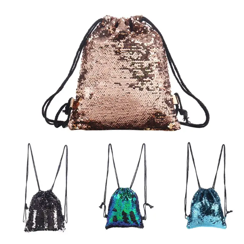 

Women Reversible Backpack Glitter Drawstring Bags Sequins Casual Patchwork Rucksack
