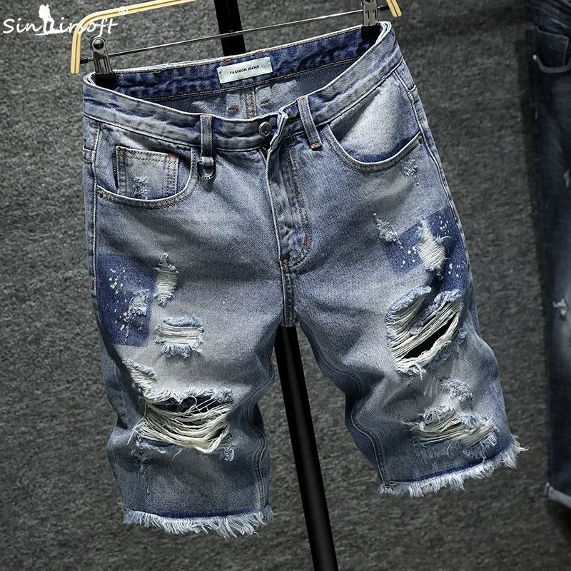 2019 летние мужские джинсы хлопковые рваные медные Шорты стрейч повседневные джинсы большого размера шорты 28-36 синие напольные