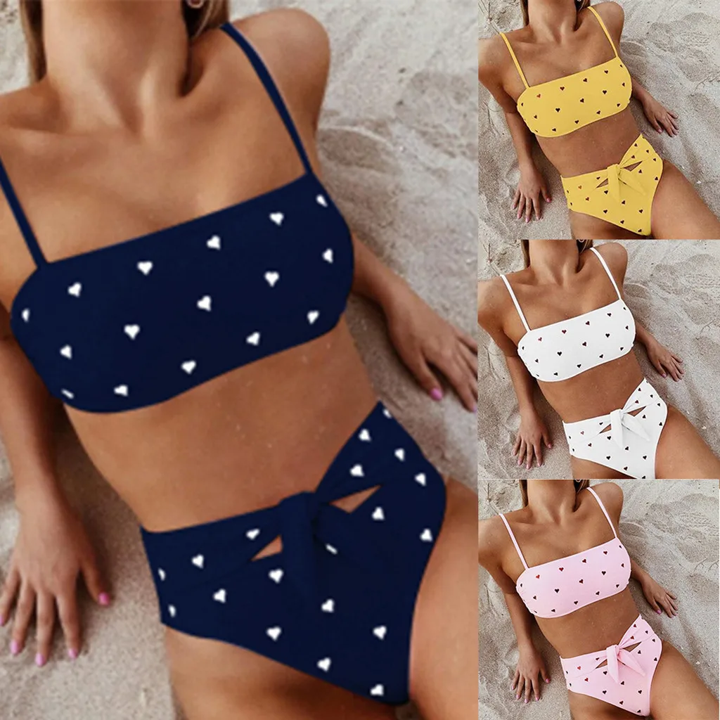 

Hot Women's Bikini Two Piece Swimsuit Pushups Bra Swimwear Women's Heart-shaped Print Bikini Beach Split Swimsuit 2019 NEW A3051