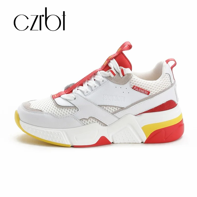 

CZRBT 2018 new shoes women's simple mesh sneakers simple joker comfortable leather leisure breathable anti-skid women's shoes