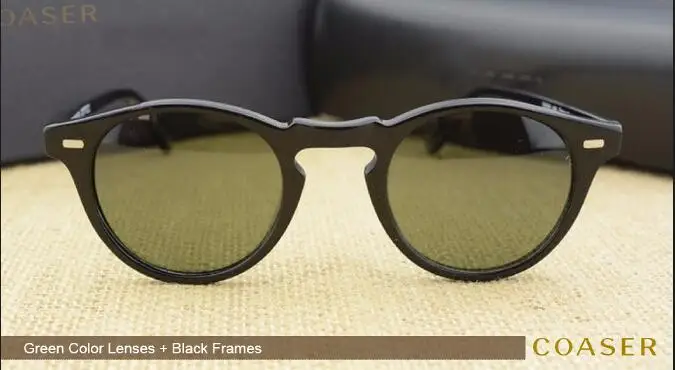 COASER OV5186 круглые ацетатные оправы для очков, поляризованные солнцезащитные очки для мужчин и женщин, брендовые дизайнерские Винтажные Солнцезащитные очки Gafas De Sol - Цвет линз: Green lens and Black