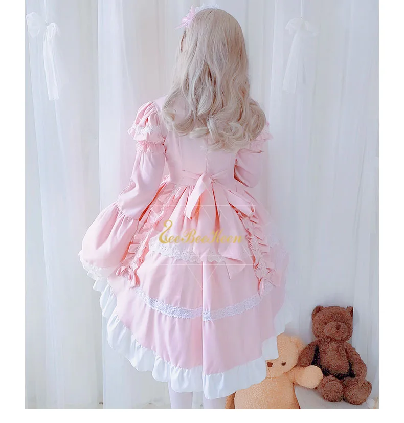 Adult Summer kawaii Lolita Dress Halloween Cosplay Costume Women Maid Sweet Lolita Pink Princess Dress Party clothes For Girls