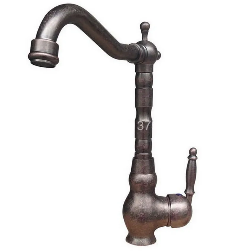 Vintage Retro Antique Copper Single Handle Swivel Spout Kitchen Sink Faucet  Cold & Hot Mixer Tap ann020