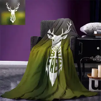 

Hunting Decor Throw Blanket Deer Head with Horns Concept Artwork Be Free Motivational Phrase Stag Nature Warm Microfiber