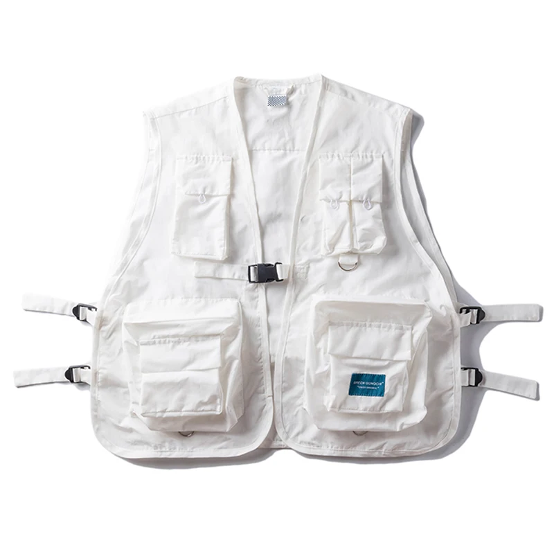 DARK ICON Military Multi Pocket Vest Hip Hop Vest Men 2019 Hi-end Fashion Solid Color Buckle Men's Vest Streetwear
