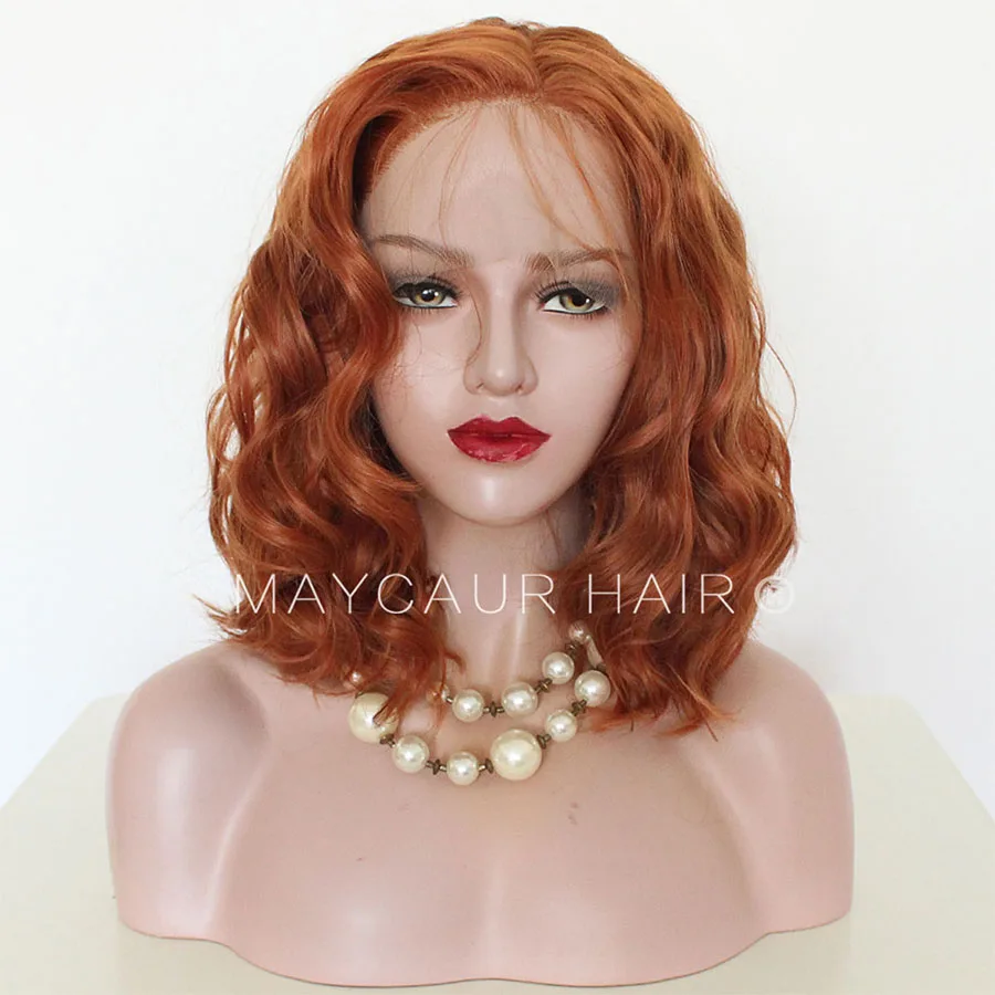 Maycaur Lace Front Wigs Ginger Orange Bob Wig Short Wavy Hair Synthetic Lace Front Wigs for Black Women 14 Inch (1)