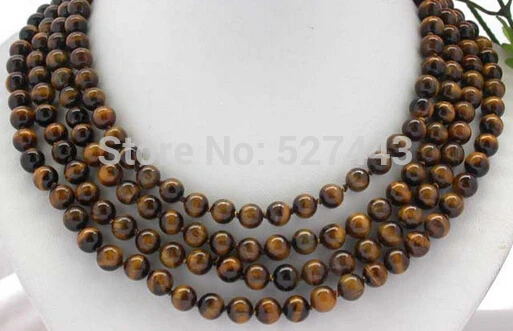 

Wholesale 100" 8mm round nature tiger's-eye necklace