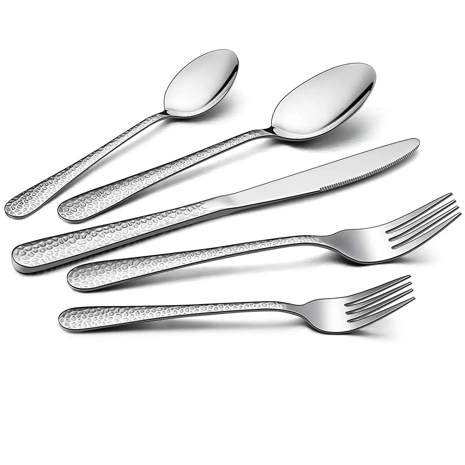 

5Pcs/Set Silverware Set Stainless Steel Cutlery Set Silver Flatware Set Tableware Eating Utensils Mirror Finish Dishwasher Safe