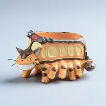 Large Kawaii Cartoon Cute Adorable Wild Striped Cat Cartoon Bus Animation Design Flower Pot Succulent Planter Desk Decor