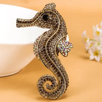 

12pcs/lot Wholesale Big Size Seahorse Animal Brooch pin For Men Crystal Hijab Pins And Broaches Colar Feminino Broches Bouquet