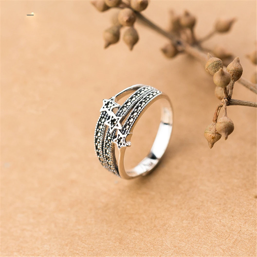 

Stars Ring Real 925 Silver Jewelry Vintage Minimalism Boho Joyas Gift Haut Femme Bague Femme Aneis Punk Rings for Women Anillos