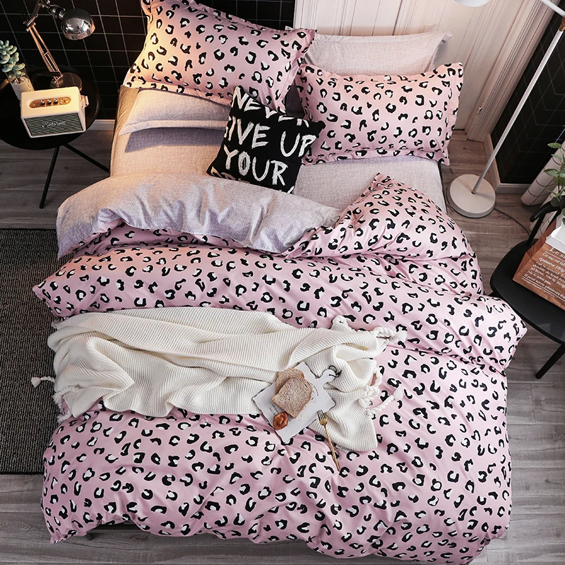 Pink Double Bed Winter Thickening Letter Dream Duvet Cover+ Bed Flat Sheet+ Pillow Case Twin Full Queen King size