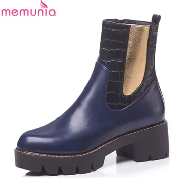 

MEMUNIA 2020 new arrival ankle boots women round toe zip autumn winter boots square heels platform shoes woman big size 34-43