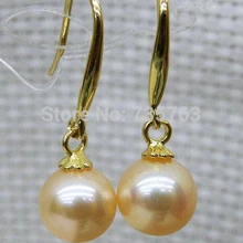 Xiuli 00257 8.3 мм идеальный круглый золотой розовый akoya морской жемчуг мотаться серьги 14KGP желтое золото