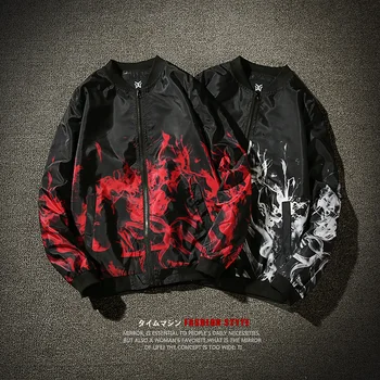 

2017 Men Fashion Thin Slim Jacket Red And White Flame Print Solid Long Sleeve Zipper Windbreaker Jacket Men Clothes SIZE M-4XL