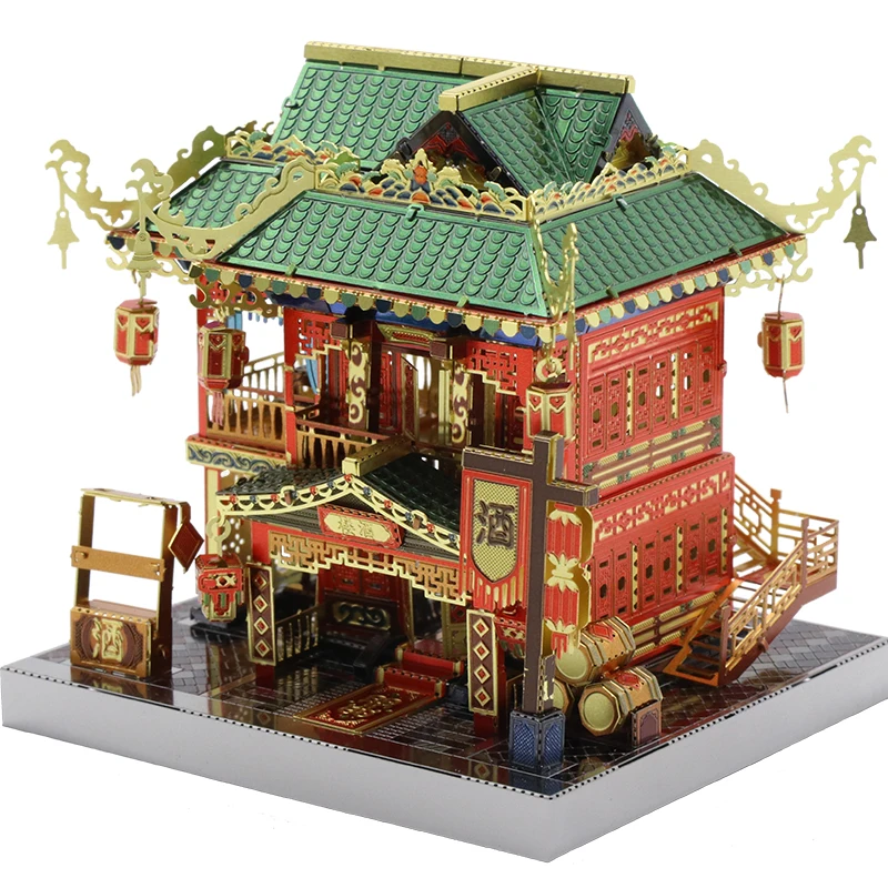 Mu 3d Metal Puzzle Chinatown Building Drunk House Model Diy 3d Laser Cut Assemble Jigsaw Toys With Led Light Gift For Children Puzzles Aliexpress
