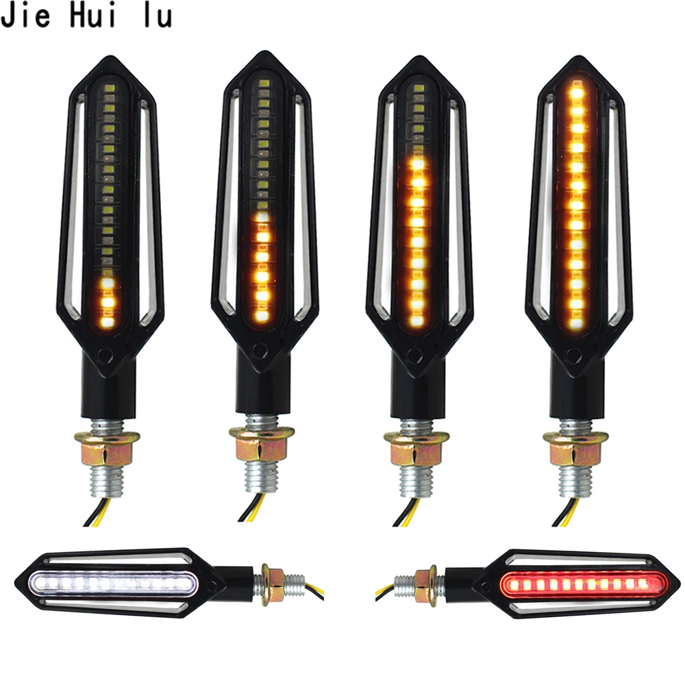 

4x Flowing Water lighting LED motorcycle turn signal red brake lamp white DRL Indicators Blinkers flicker for Harley