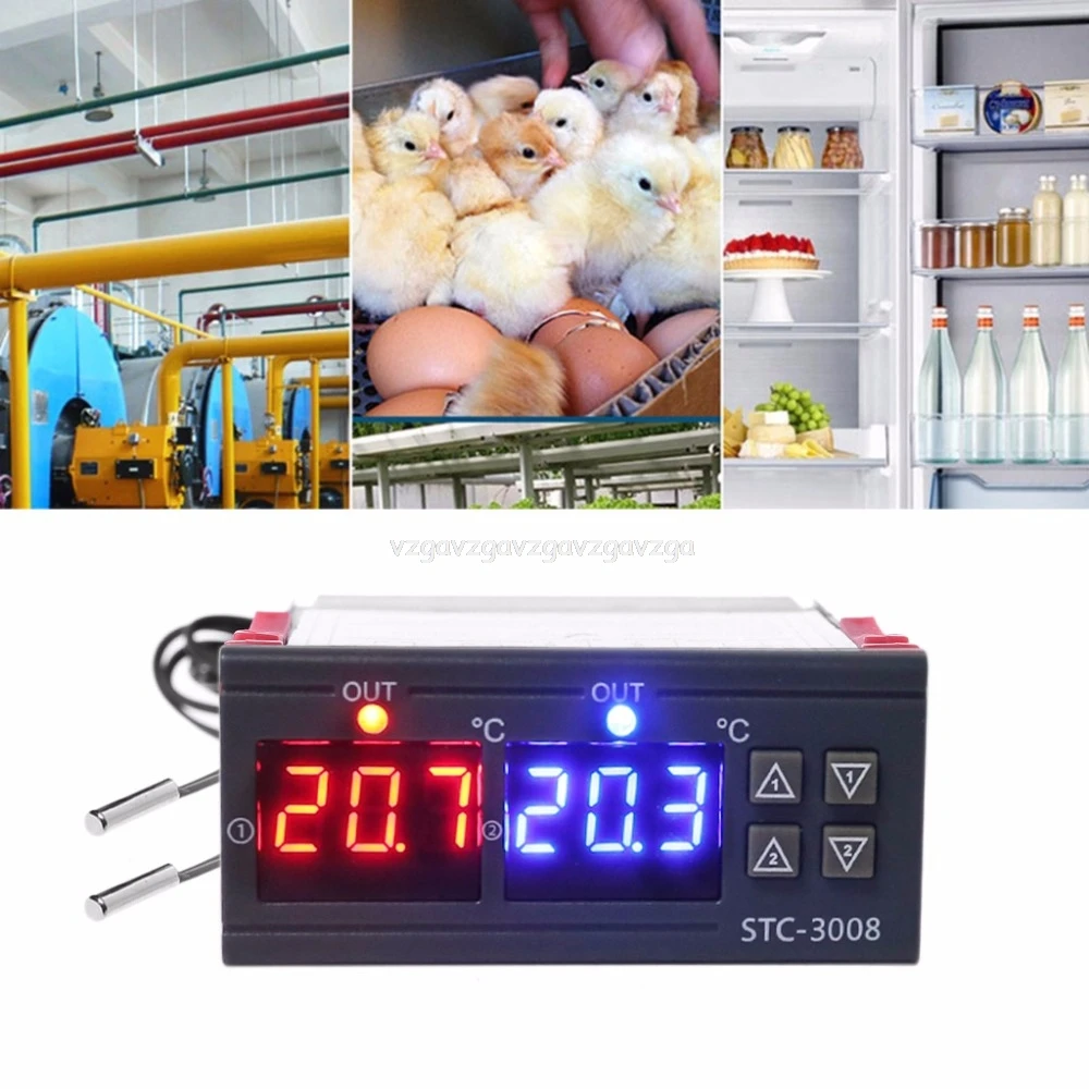 

STC-3008 Dual Digital Thermostat Temperature Controller For Incubator Two Relay Output Thermoregulator Heater And Cooler My30 19