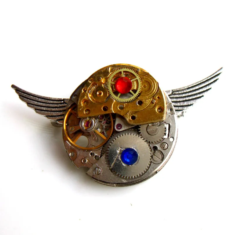 Jewelrysteampunk готический панк крылья часы движения части шестеренки брошь значки