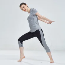 Сексуальный комплект для йоги, спортивный костюм для бега, футболка для спортзала+ обтягивающие 3/4 леггинсы, компрессионные штаны для бега, фитнеса, спортивная одежда, Женский комплект