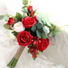 AYiCuthia розовый белый свадебный букет ручной работы Искусственный цветок розы и Калла лилии Свадебный букет для украшения свадьбы S111