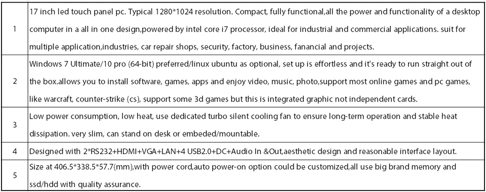 17 дюймов, Светодиодная панель PC, промышленных Панель PC, Intel Core I7, 10 баллов емкостный Сенсорный экран, Windows10/Linux Ubuntu, [HUNSN WD04]