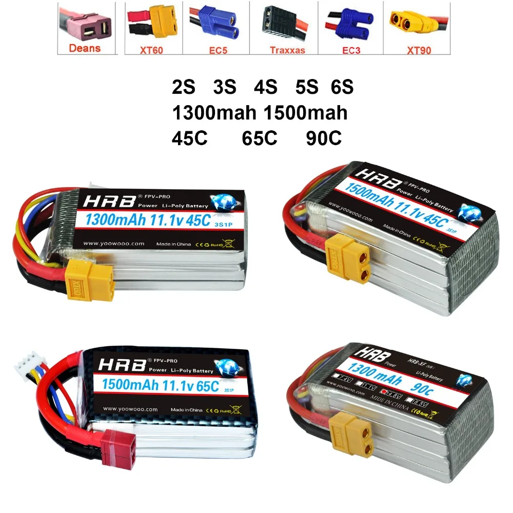 

HRB Lipo Battery 2S 3S 4S 5S 6S 7.4V 11.1V 14.8V 18.5V 22.2V 1300mAh 1500mah 45C 65C 90C For Racing Drone FPV Quadcopter