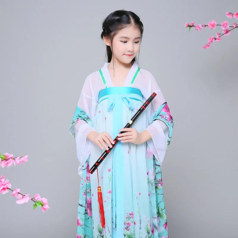Драматургическое платье для девочек, костюм для китайского традиционного танца, костюмы для девочек, Hanfu, принцесса, Древний китайский танцевальный костюм, косплей
