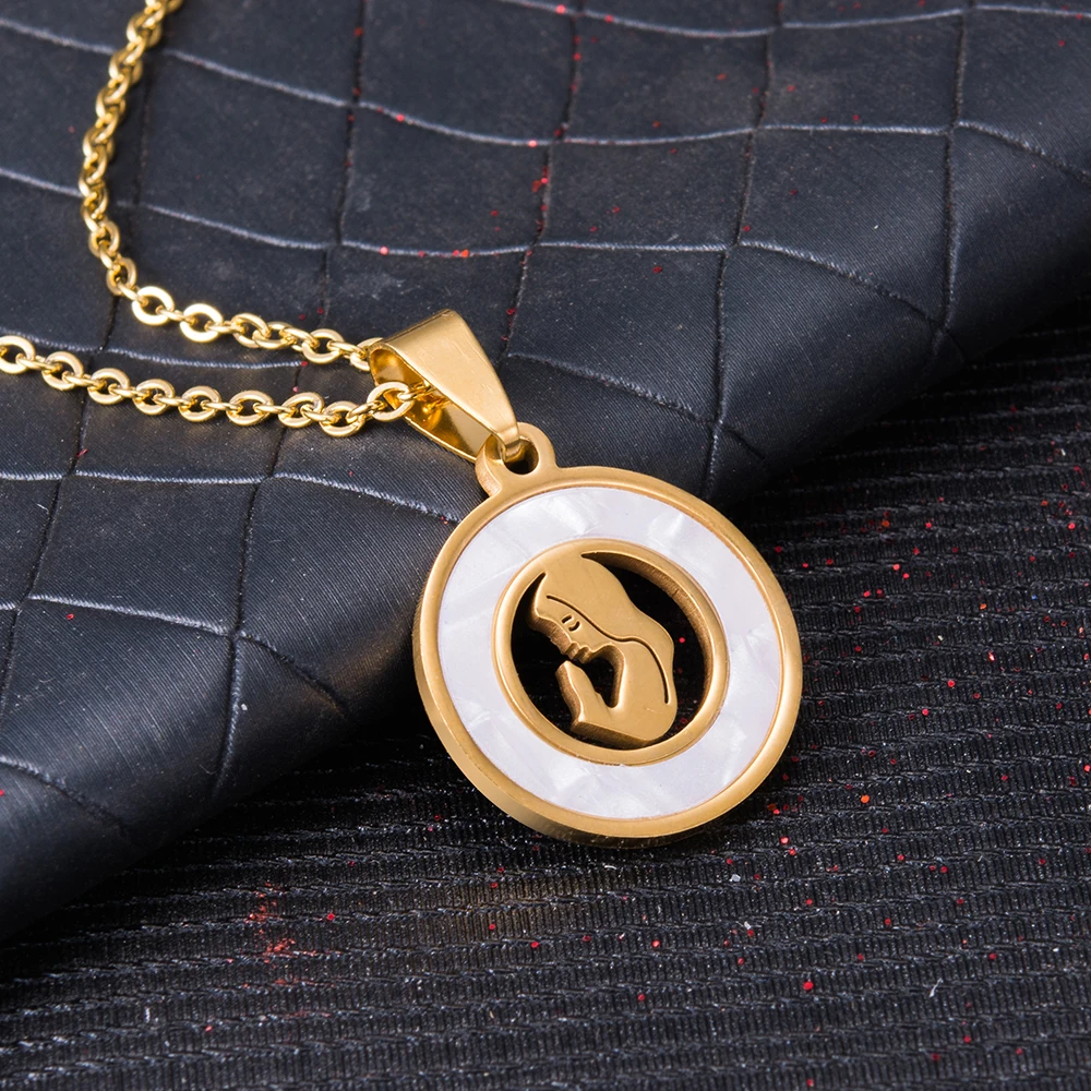 

WANDO Religious Christian Amulet Stainless Steel 9style Virgin Mary round Shell crystal holy spirit Pendant Necklace jewelryP74