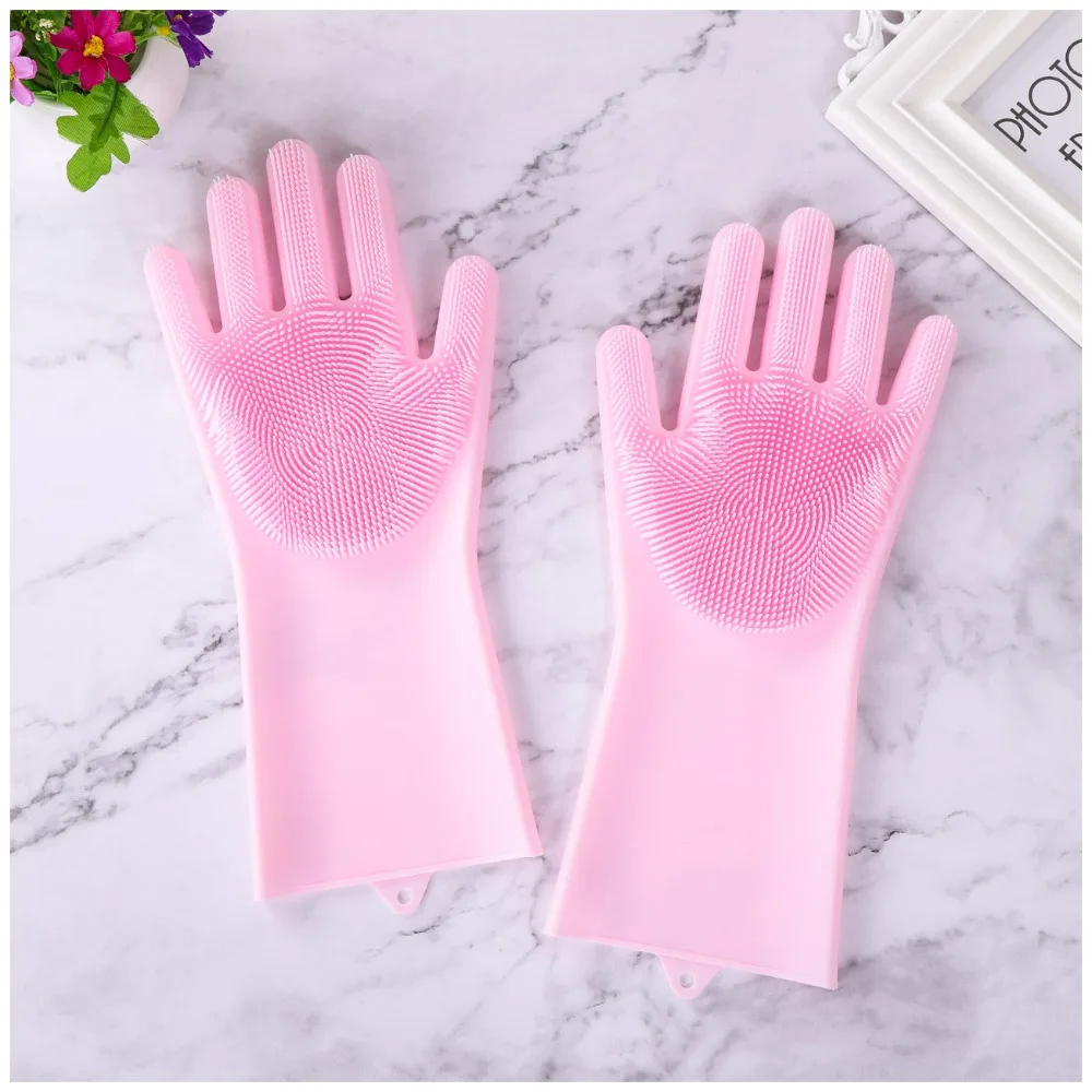 Silicone Dishwashing Gloves Bathroom Kitchen Cleaning Gloves Housework
