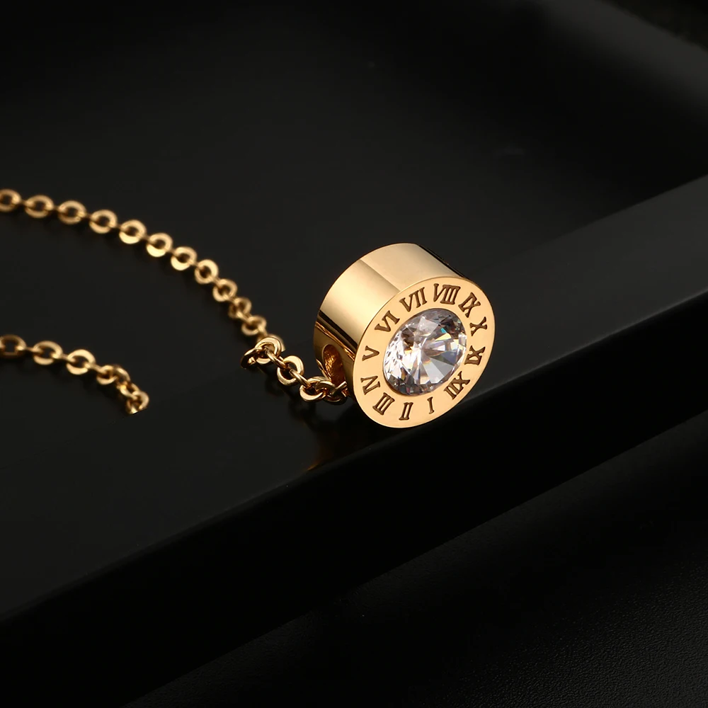 Модное ожерелье с кулоном из кристаллов для женщин, ювелирное изделие из золота/розового золота, винтажное круглое ожерелье в римском стиле, ювелирное изделие