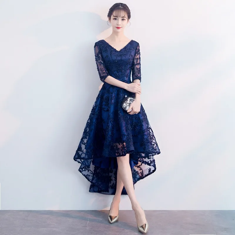 Темно-синие кружевные платья в восточном стиле для банкетов, китайские винтажные Свадебные платья Cheongsam, элегантные вечерние платья размера плюс XS-XXXL