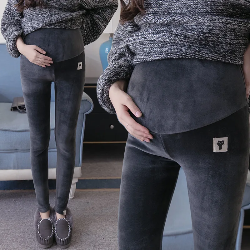 Pantalones de maternidad de terciopelo elástico espera pantalones ajustados ajustables para mujeres embarazadas grueso cálido embarazo Legging cálido invierno