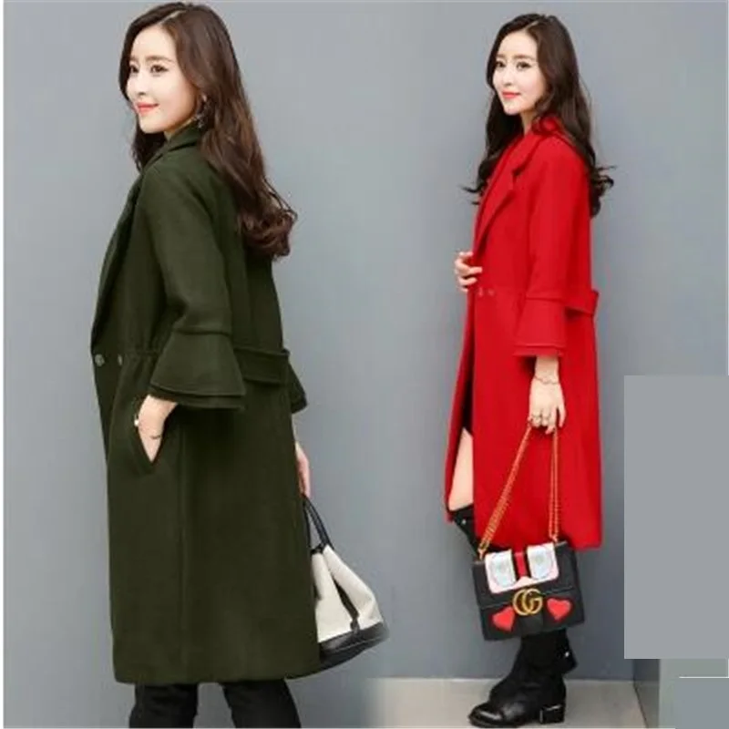 Manteau Taille Et black Édition Mode Laine Femmes red De Vêtements Green D'hiver 2017 Qualité Han Automne Cachemire Grande Haute Kg542 Army Jeunes zCqIn1A