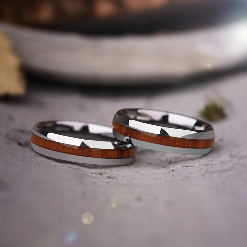 2018 New Arrival High Polished 5mm Width Tungsten Wedding Rings Inlay Koa Wood for Man Woman Dome Band Can Engraving Size 4-11