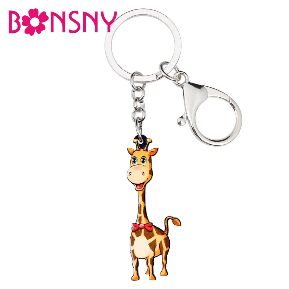 Bonsny акриловый мультфильм счастливый жираф брелок для ключей кольца сумка
